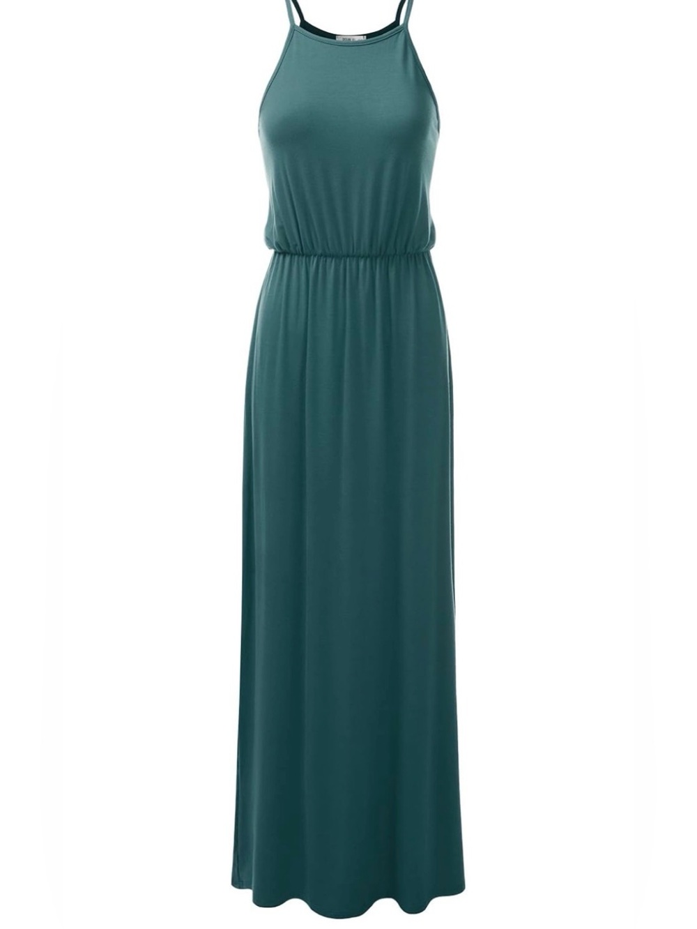 Sleeveless Teal Green Maxi Dress with Side Slit